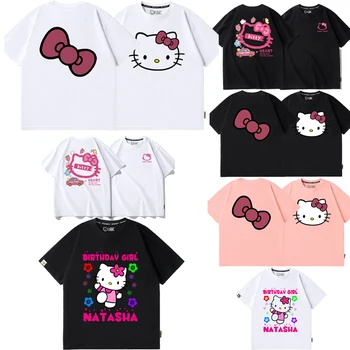 Sanrios Kawaii Kitty, Anime, Mielas Animacinių Filmų Trumparankoviai Marškinėliai Medvilnės Pora Trumparankoviai Drabužiai