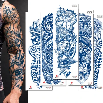 Sultys Ilgalaikis Didelio Visą Arm Tatuiruotės Gėlių Dragon Burlaivis Vandeniui Laikinai Lipduką 